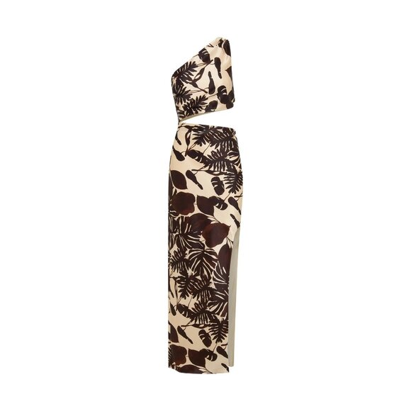 NICHOLAS Raya One Shoulder Asymmetrical Gown in Dark Chocolate Segovia Print 2 - Picture 11 of 16